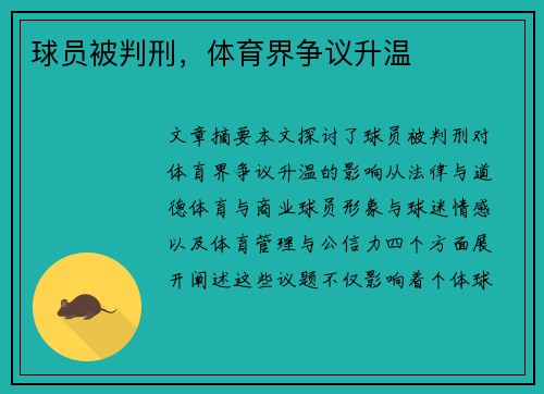球员被判刑，体育界争议升温